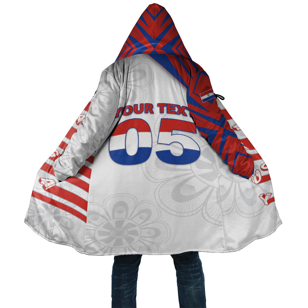 Custom Paraguay Football Cloak Stripes Typography With Nanduti Flower Patterns