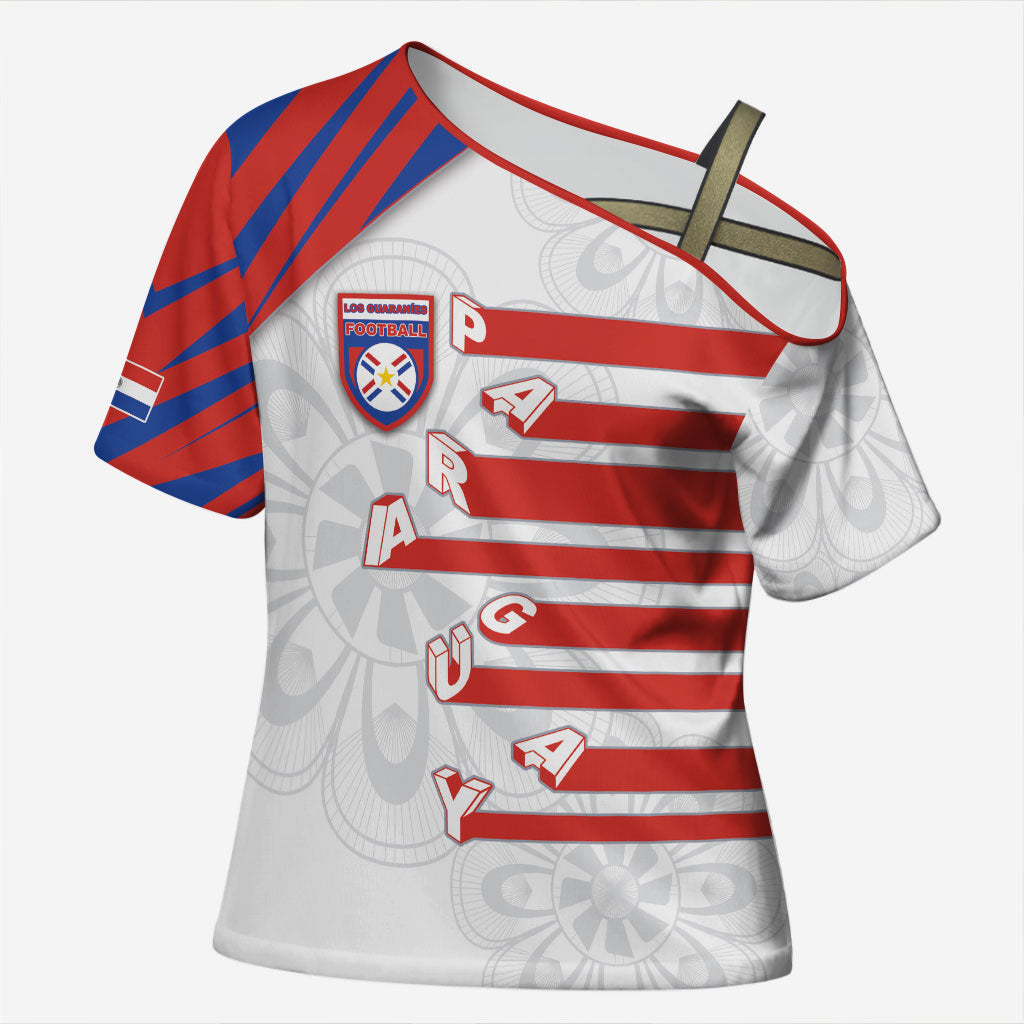 Custom Paraguay Football Cross Shoulder Shirt Stripes Typography With Nanduti Flower Patterns