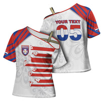 Custom Paraguay Football Cross Shoulder Shirt Stripes Typography With Nanduti Flower Patterns