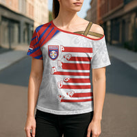 Custom Paraguay Football Cross Shoulder Shirt Stripes Typography With Nanduti Flower Patterns