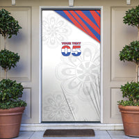Custom Paraguay Football Door Cover Stripes Typography With Nanduti Flower Patterns