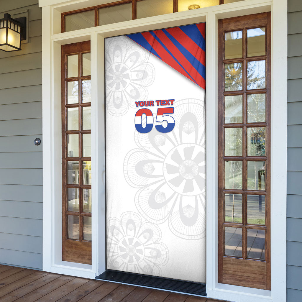 Custom Paraguay Football Door Cover Stripes Typography With Nanduti Flower Patterns