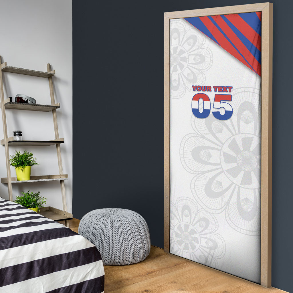 Custom Paraguay Football Door Cover Stripes Typography With Nanduti Flower Patterns