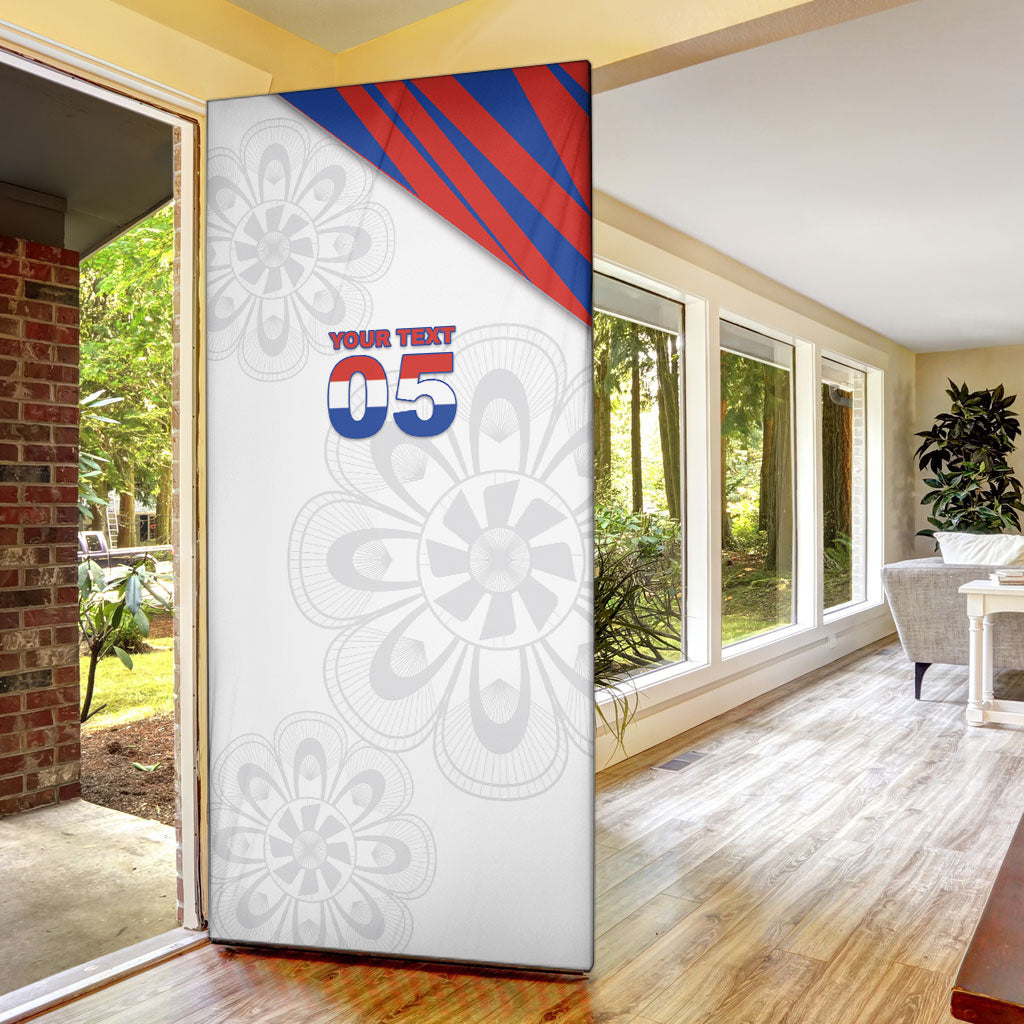 Custom Paraguay Football Door Cover Stripes Typography With Nanduti Flower Patterns