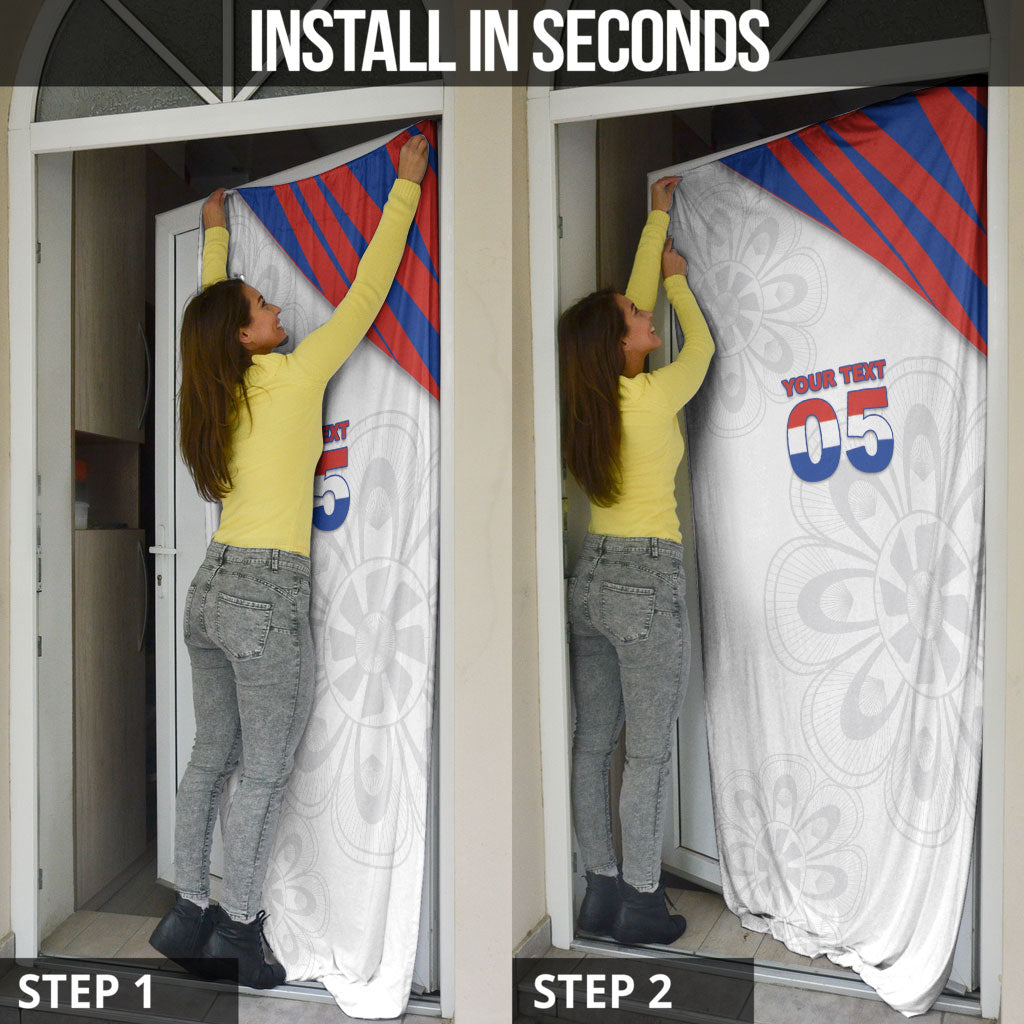 Custom Paraguay Football Door Cover Stripes Typography With Nanduti Flower Patterns