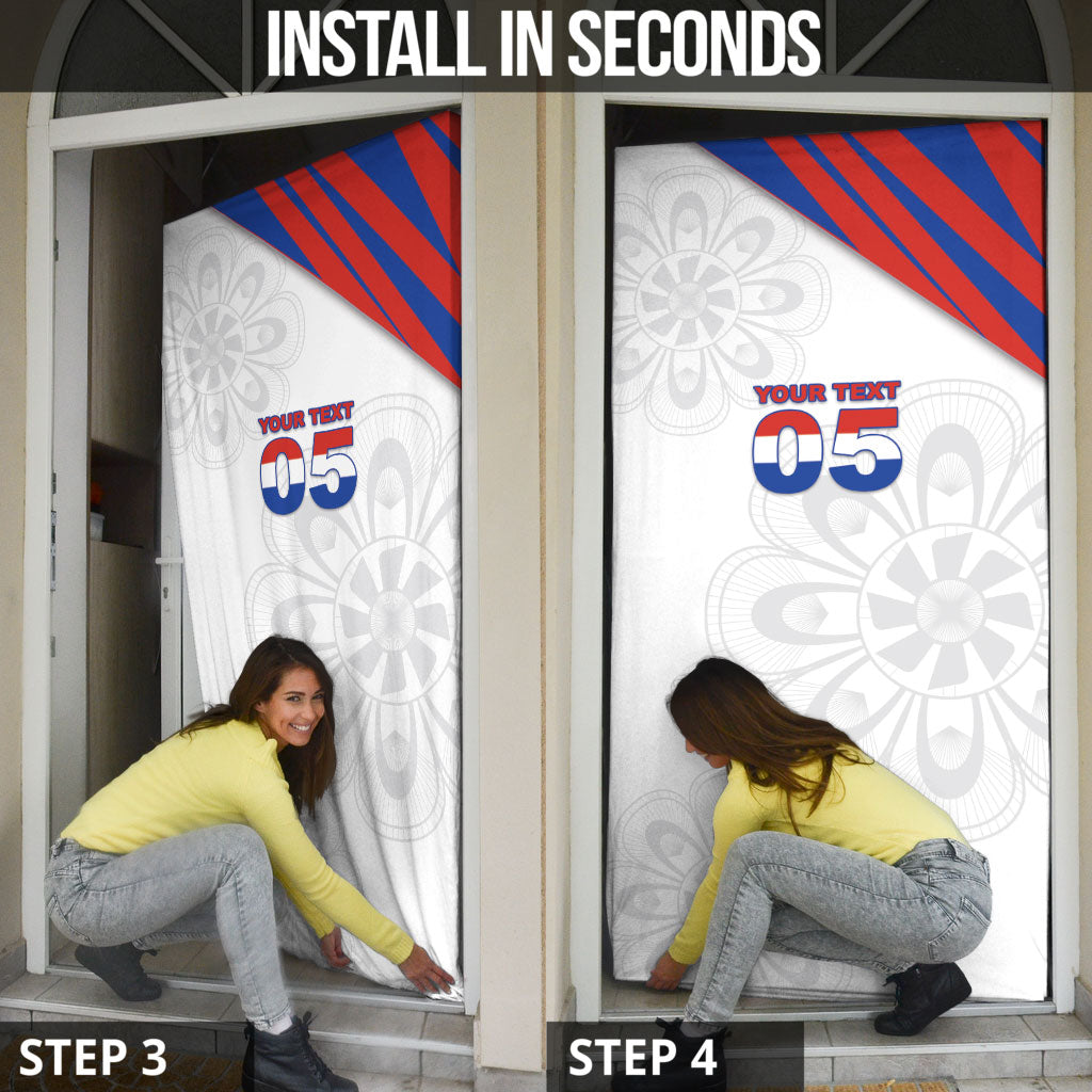 Custom Paraguay Football Door Cover Stripes Typography With Nanduti Flower Patterns