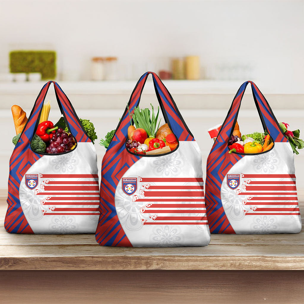 Paraguay Football Grocery Bag Stripes Typography With Nanduti Flower Patterns