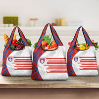 Paraguay Football Grocery Bag Stripes Typography With Nanduti Flower Patterns