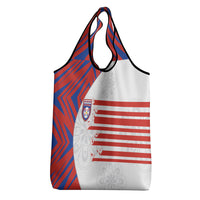 Paraguay Football Grocery Bag Stripes Typography With Nanduti Flower Patterns