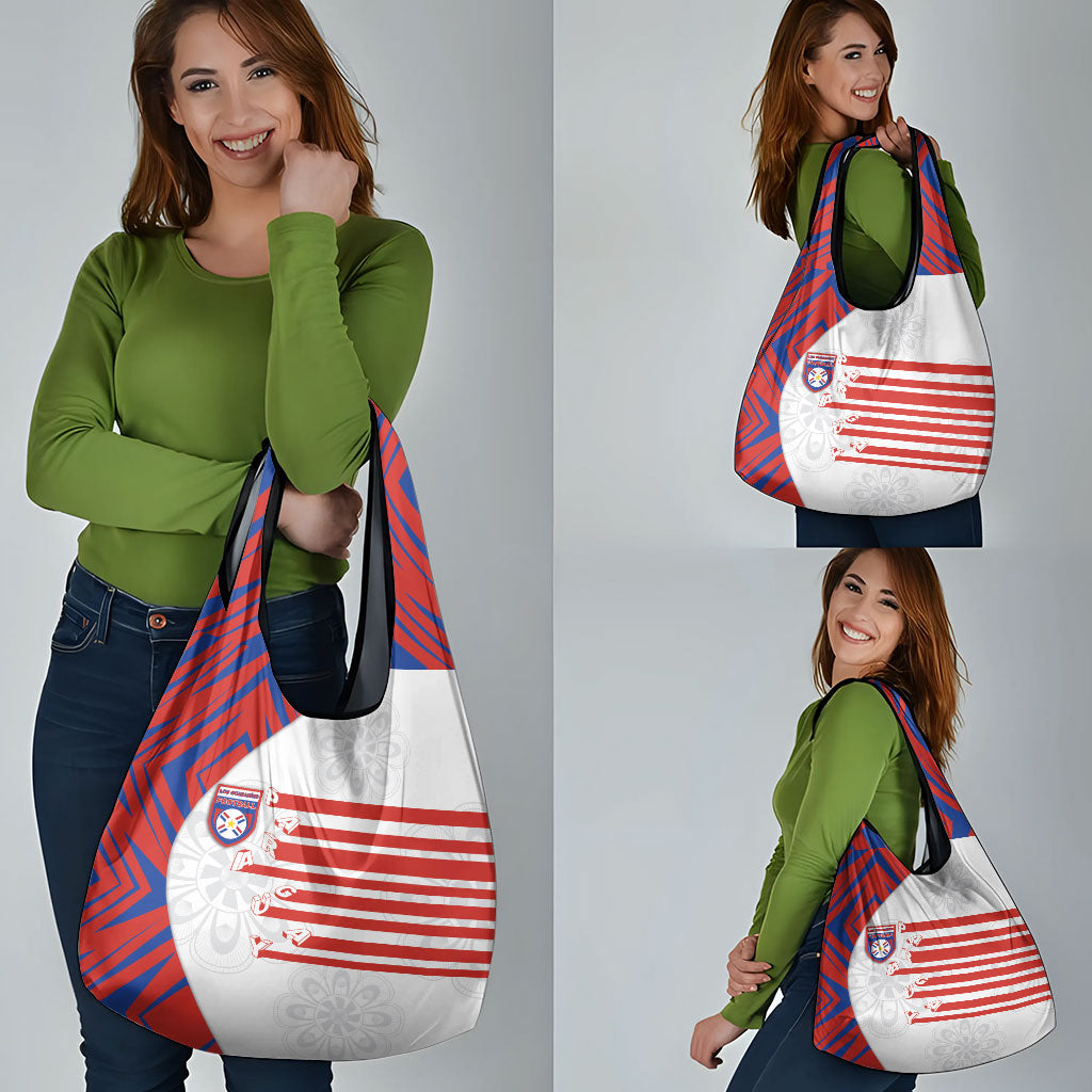 Paraguay Football Grocery Bag Stripes Typography With Nanduti Flower Patterns