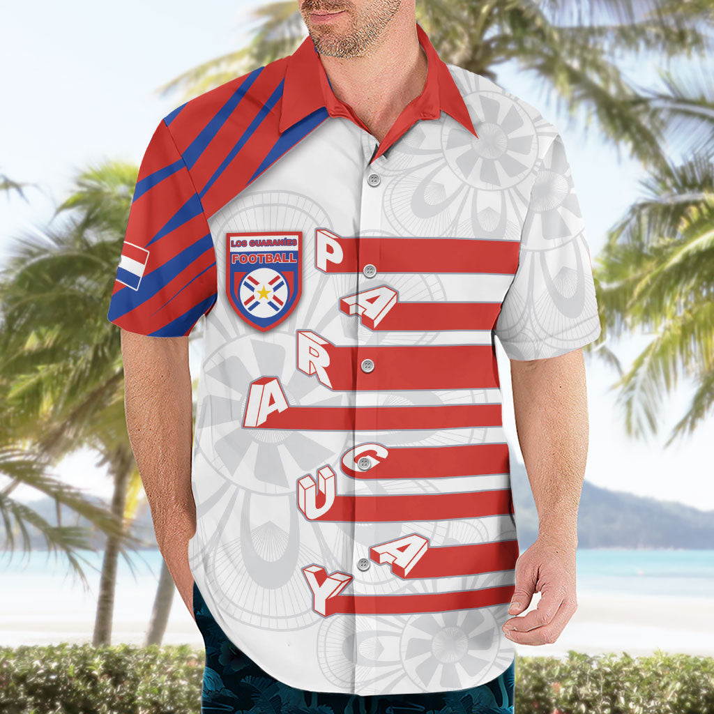Custom Paraguay Football Hawaiian Shirt Stripes Typography With Nanduti Flower Patterns