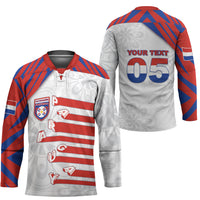 Custom Paraguay Football Hockey Jersey Stripes Typography With Nanduti Flower Patterns
