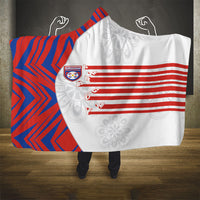 Paraguay Football Hooded Blanket Stripes Typography With Nanduti Flower Patterns