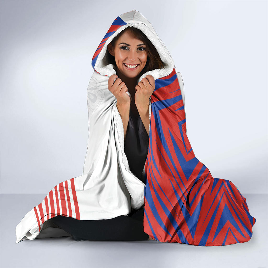 Paraguay Football Hooded Blanket Stripes Typography With Nanduti Flower Patterns