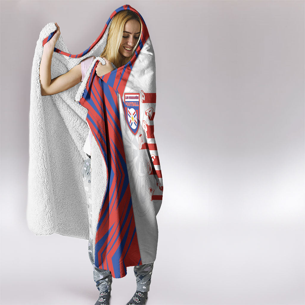 Paraguay Football Hooded Blanket Stripes Typography With Nanduti Flower Patterns