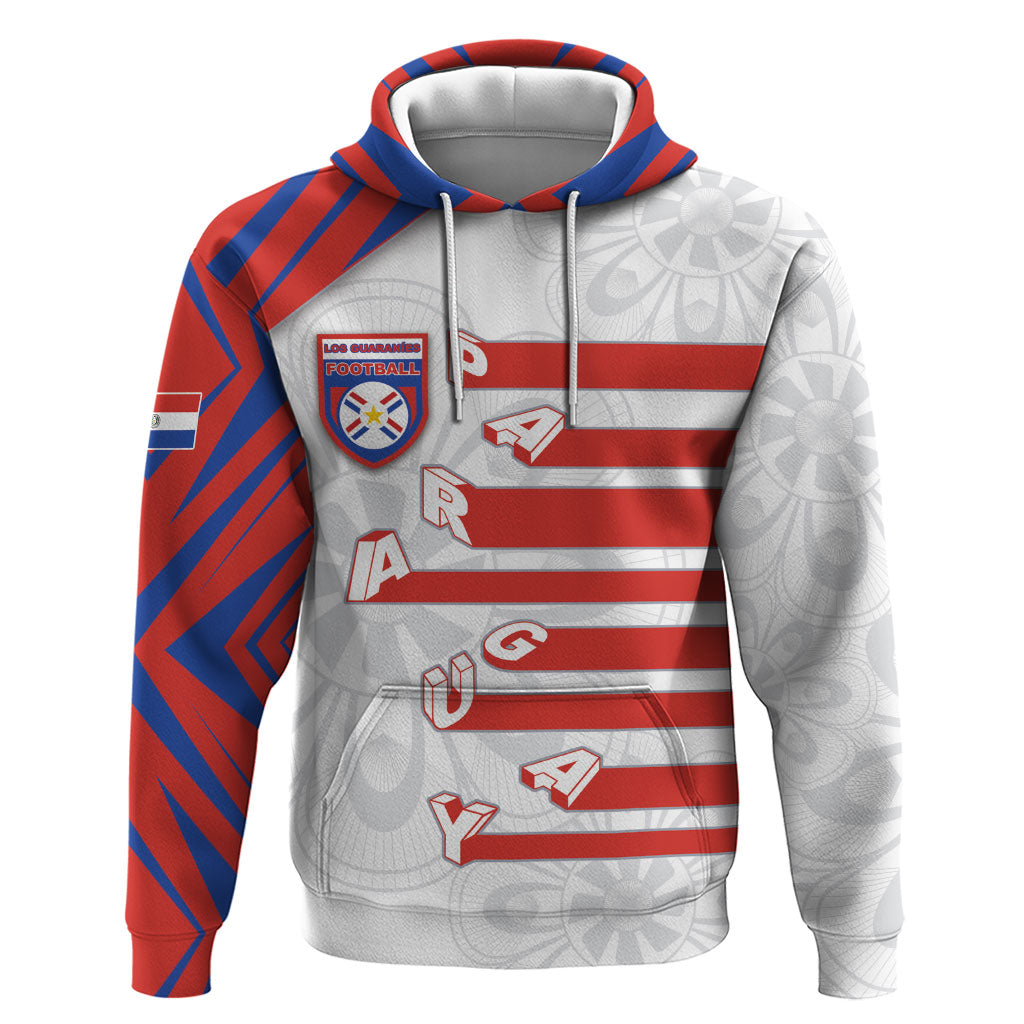 Custom Paraguay Football Hoodie Stripes Typography With Nanduti Flower Patterns