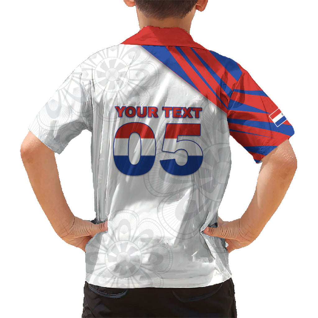 Custom Paraguay Football Kid Hawaiian Shirt Stripes Typography With Nanduti Flower Patterns