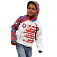 Custom Paraguay Football Kid Hoodie Stripes Typography With Nanduti Flower Patterns
