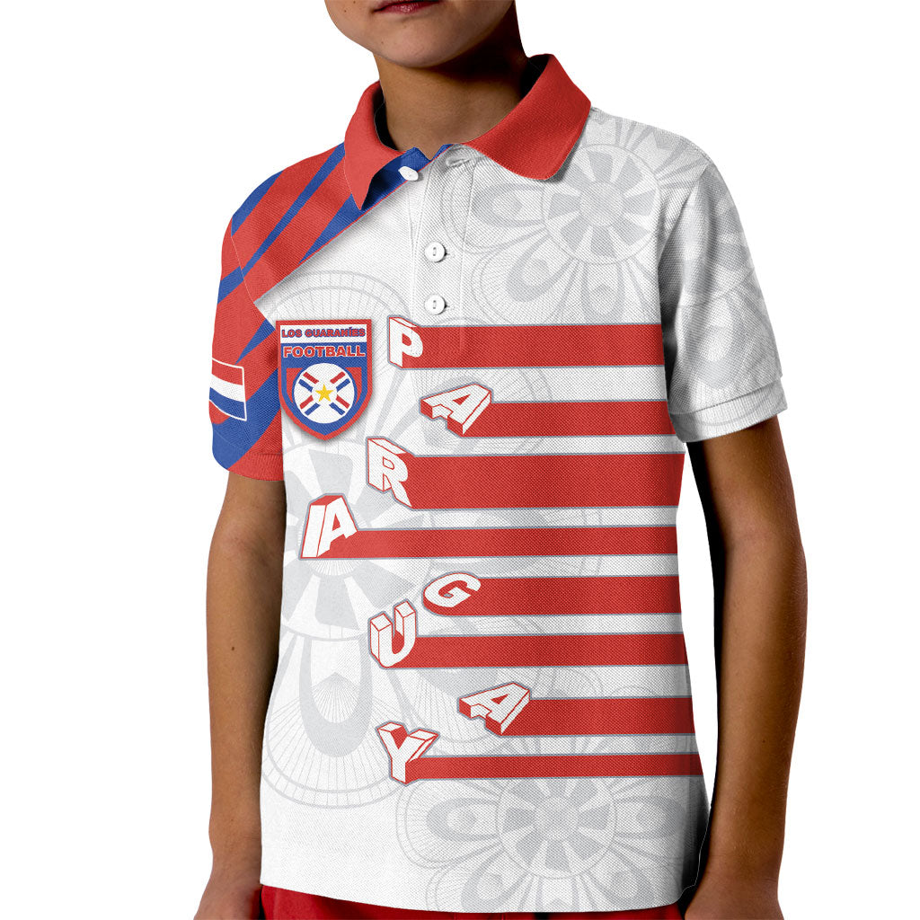 Custom Paraguay Football Kid Polo Shirt Stripes Typography With Nanduti Flower Patterns