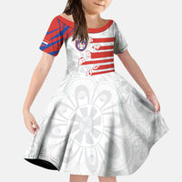 Custom Paraguay Football Kid Short Sleeve Dress Stripes Typography With Nanduti Flower Patterns