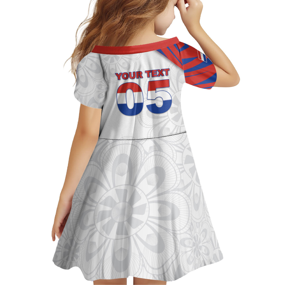 Custom Paraguay Football Kid Short Sleeve Dress Stripes Typography With Nanduti Flower Patterns