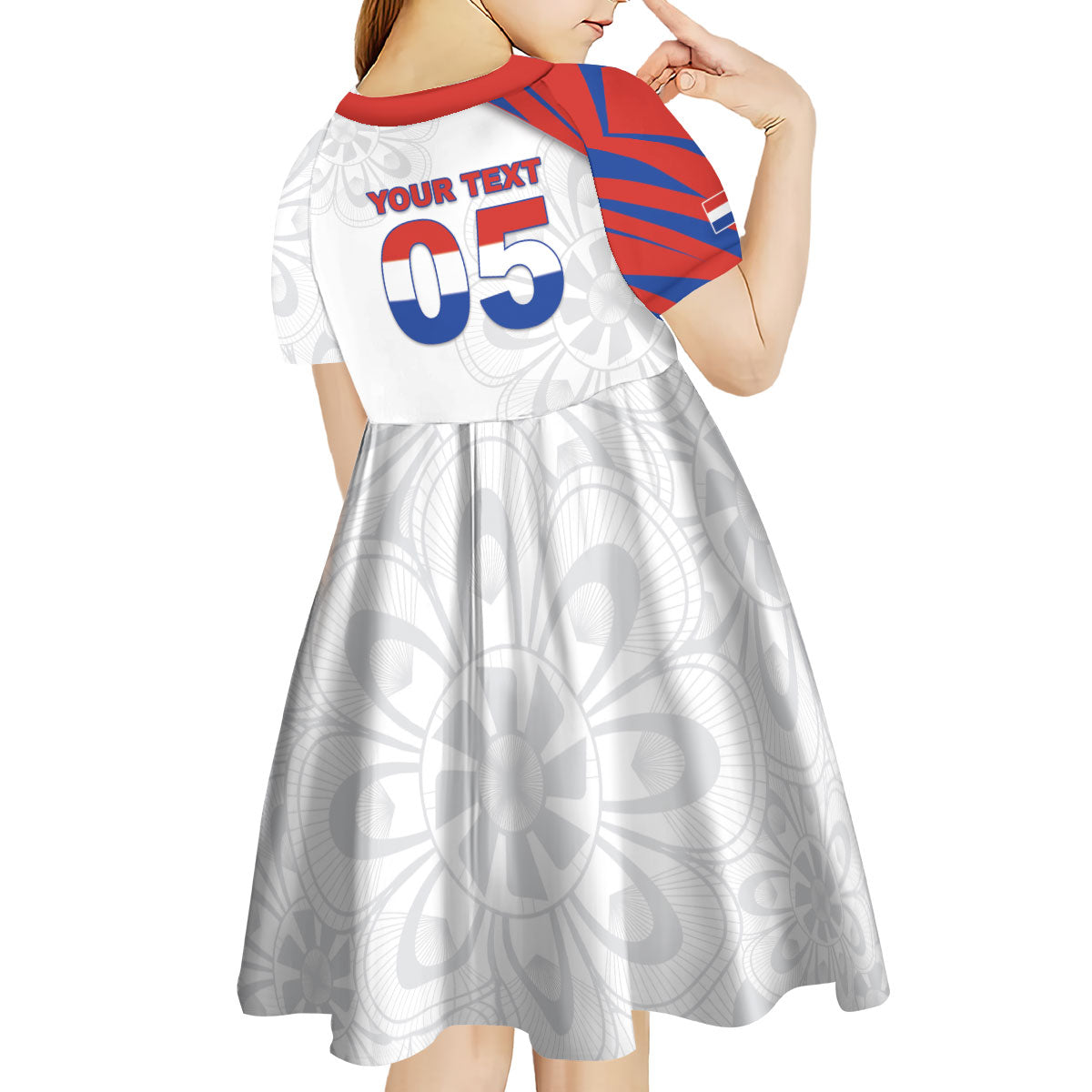 Custom Paraguay Football Kid Short Sleeve Dress Stripes Typography With Nanduti Flower Patterns