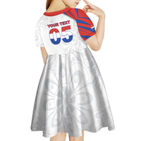 Custom Paraguay Football Kid Short Sleeve Dress Stripes Typography With Nanduti Flower Patterns