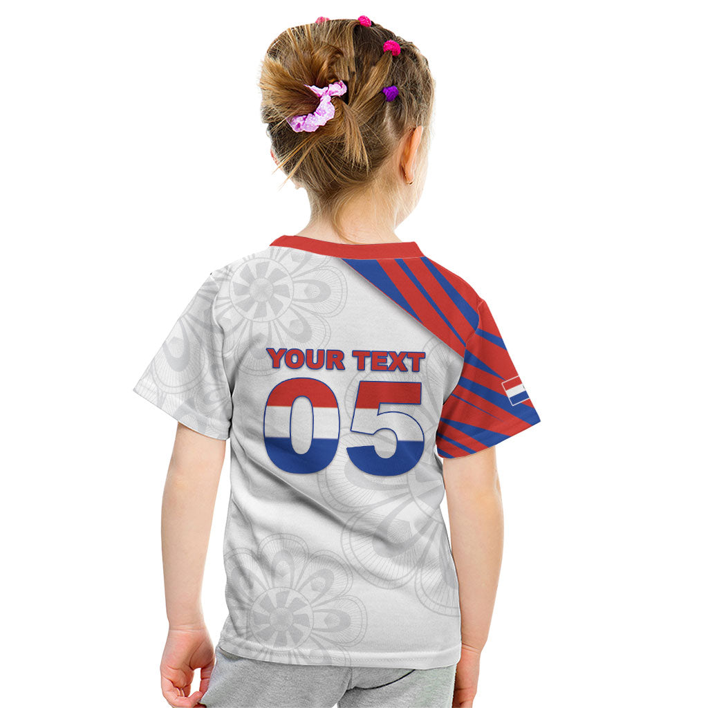 Custom Paraguay Football Kid T Shirt Stripes Typography With Nanduti Flower Patterns