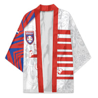 Custom Paraguay Football Kimono Stripes Typography With Nanduti Flower Patterns