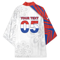 Custom Paraguay Football Kimono Stripes Typography With Nanduti Flower Patterns
