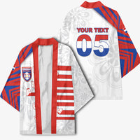 Custom Paraguay Football Kimono Stripes Typography With Nanduti Flower Patterns