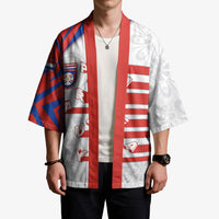 Custom Paraguay Football Kimono Stripes Typography With Nanduti Flower Patterns