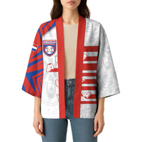 Custom Paraguay Football Kimono Stripes Typography With Nanduti Flower Patterns