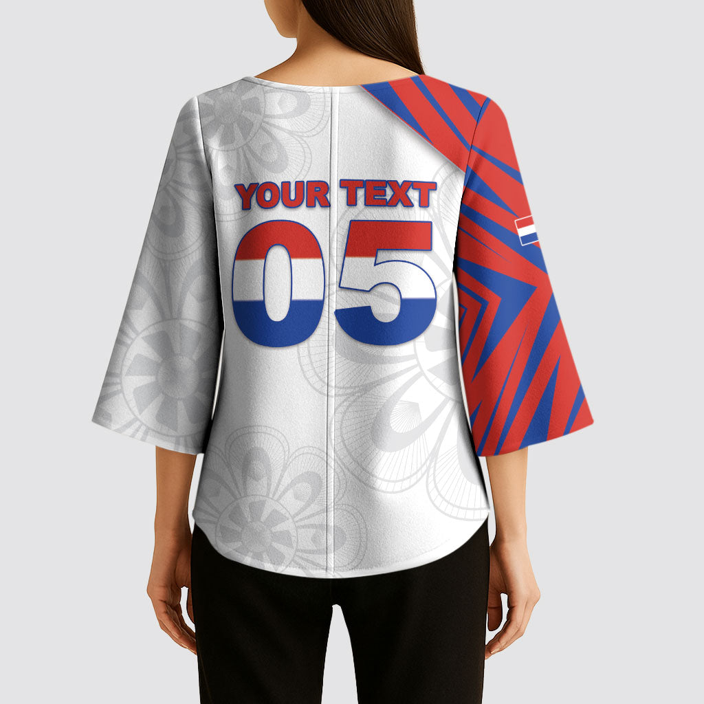 Custom Paraguay Football Kimono Sleeve Blouse Stripes Typography With Nanduti Flower Patterns