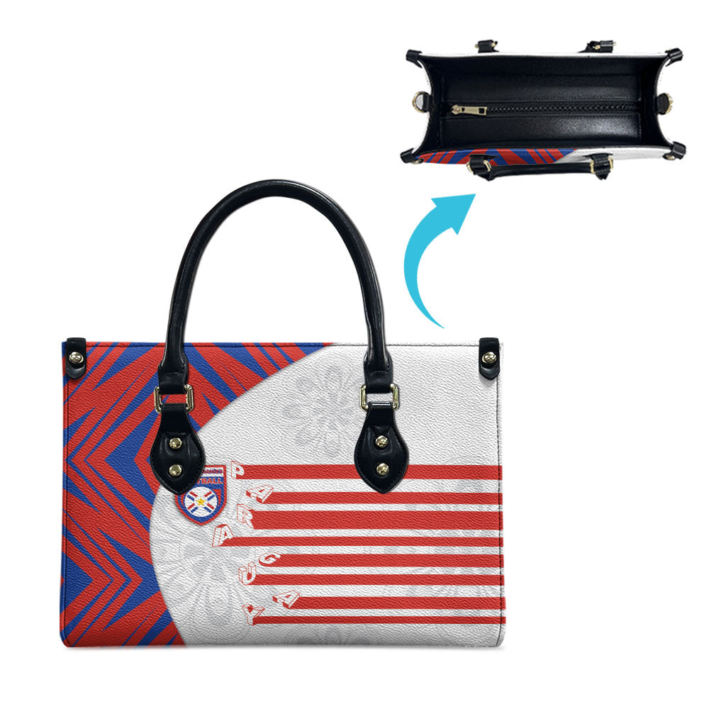 Paraguay Football Leather Bag Stripes Typography With Nanduti Flower Patterns