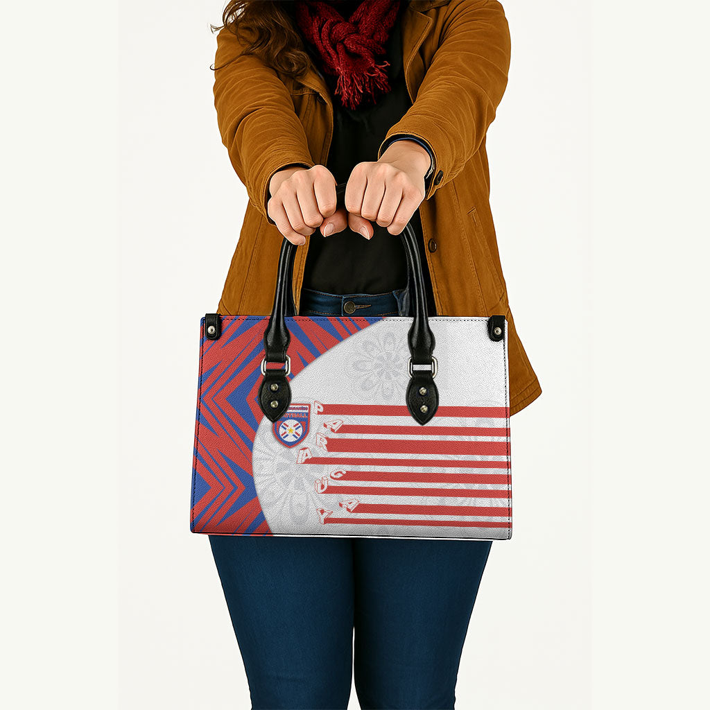 Paraguay Football Leather Bag Stripes Typography With Nanduti Flower Patterns