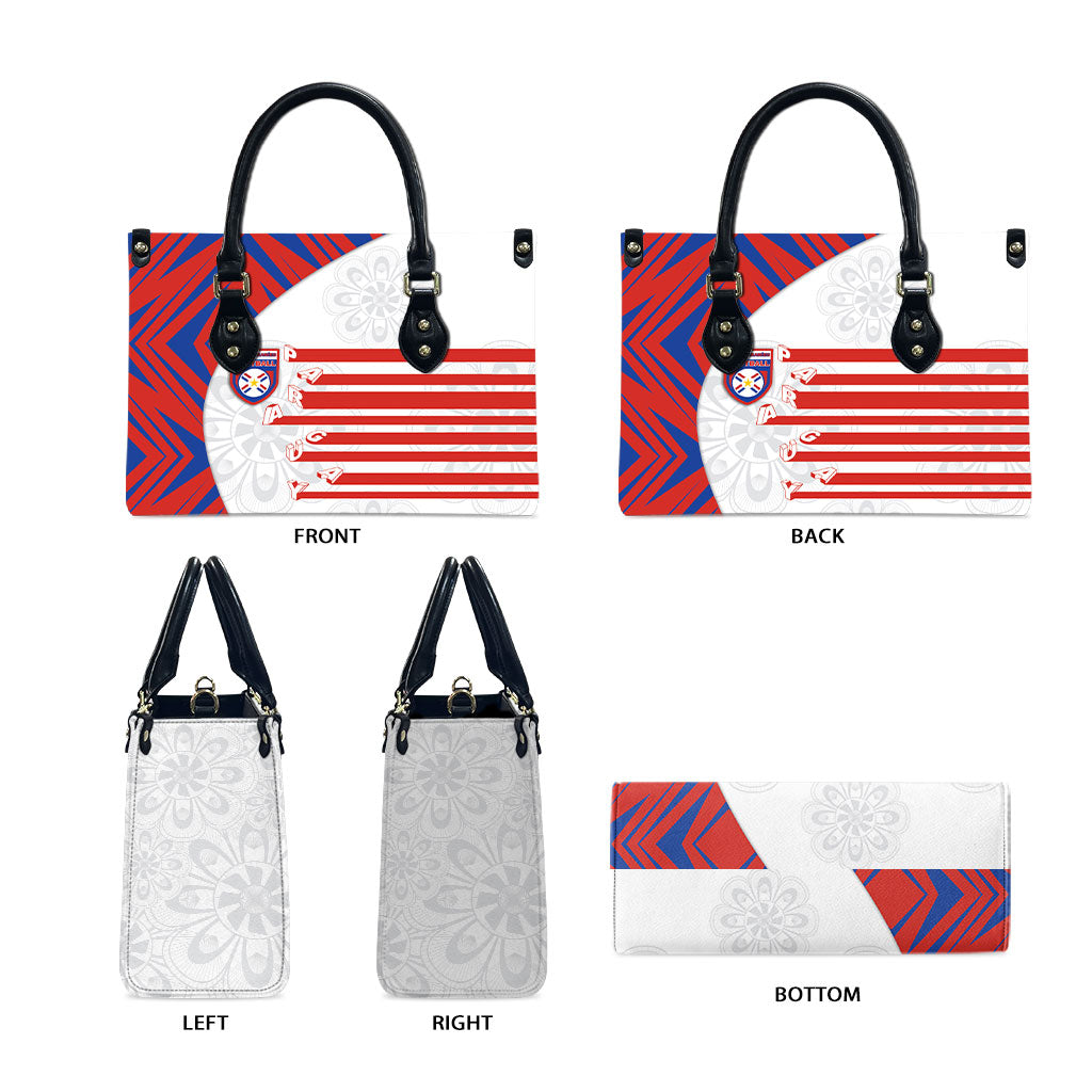 Paraguay Football Leather Bag Stripes Typography With Nanduti Flower Patterns
