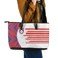 Paraguay Football Leather Tote Bag Stripes Typography With Nanduti Flower Patterns