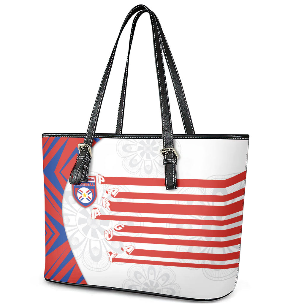 Paraguay Football Leather Tote Bag Stripes Typography With Nanduti Flower Patterns