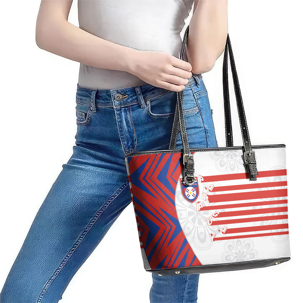 Paraguay Football Leather Tote Bag Stripes Typography With Nanduti Flower Patterns