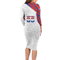 Custom Paraguay Football Long Sleeve Bodycon Dress Stripes Typography With Nanduti Flower Patterns