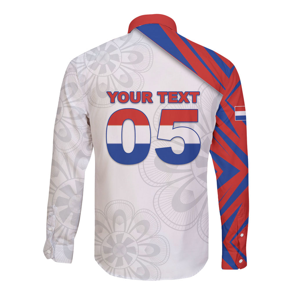 Custom Paraguay Football Long Sleeve Button Shirt Stripes Typography With Nanduti Flower Patterns