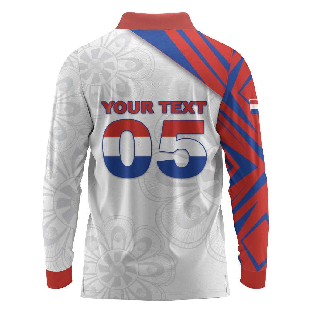 Custom Paraguay Football Long Sleeve Polo Shirt Stripes Typography With Nanduti Flower Patterns