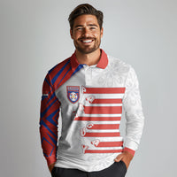 Custom Paraguay Football Long Sleeve Polo Shirt Stripes Typography With Nanduti Flower Patterns