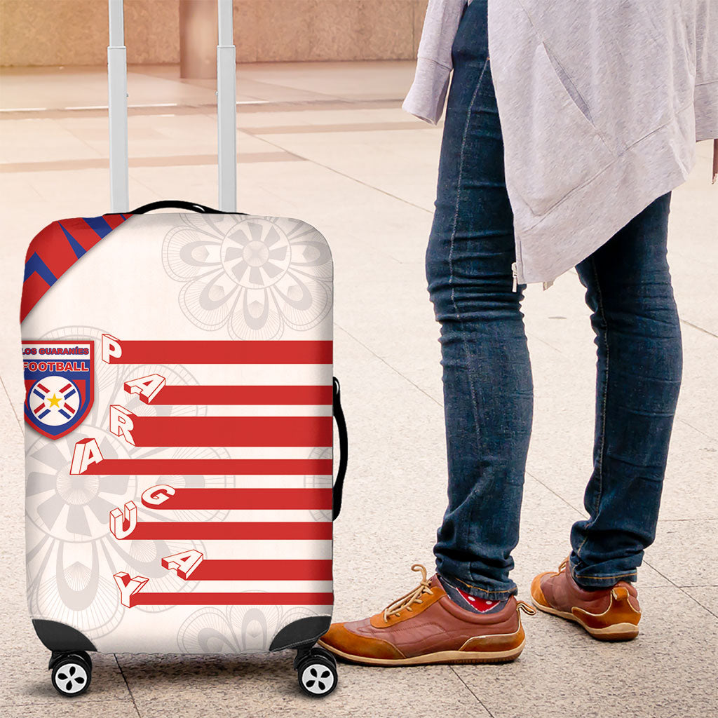 Paraguay Football Luggage Cover Stripes Typography With Nanduti Flower Patterns
