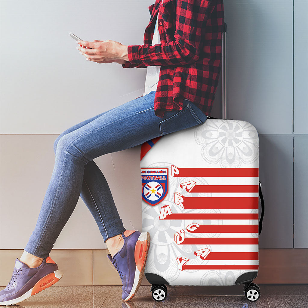 Paraguay Football Luggage Cover Stripes Typography With Nanduti Flower Patterns