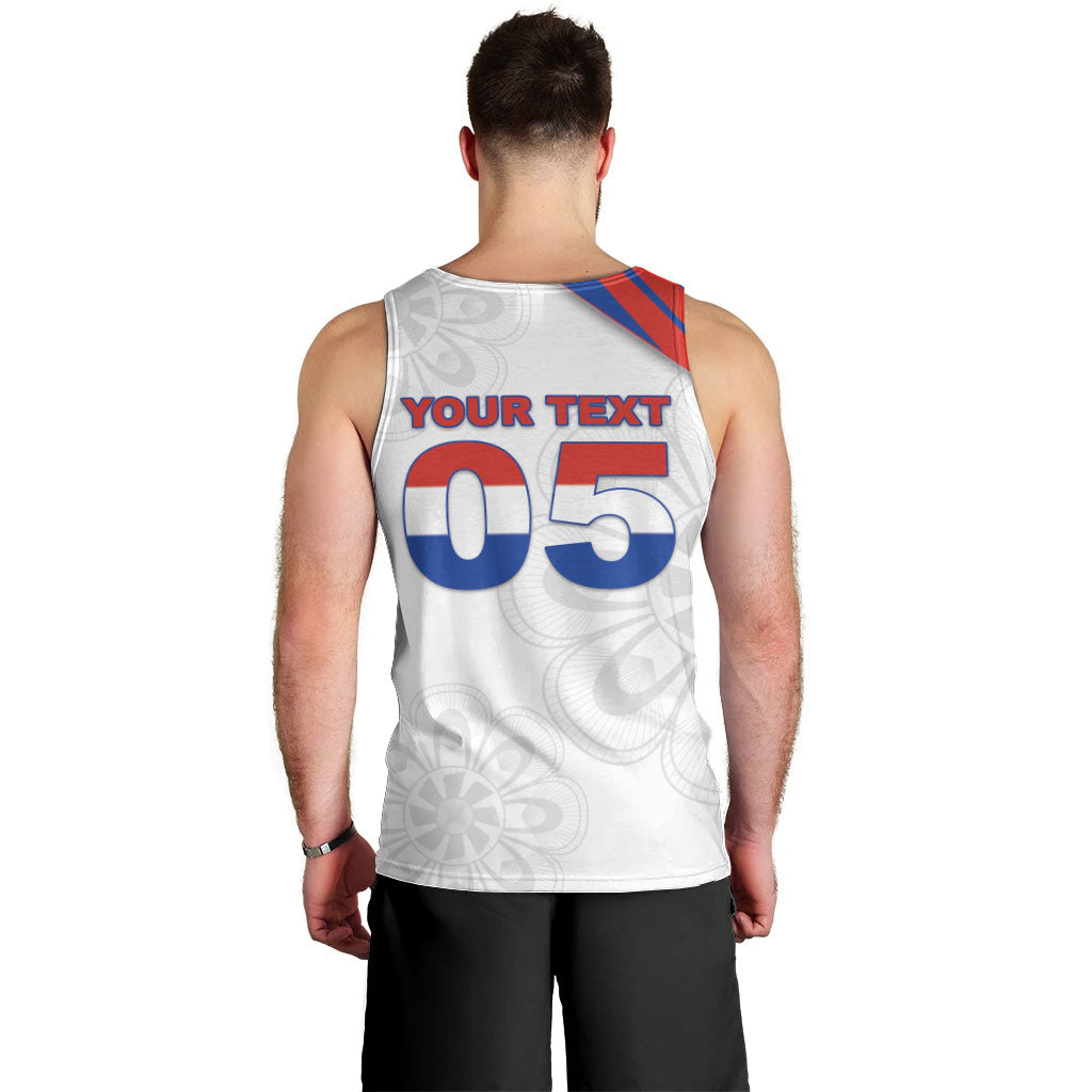 Custom Paraguay Football Men Tank Top Stripes Typography With Nanduti Flower Patterns