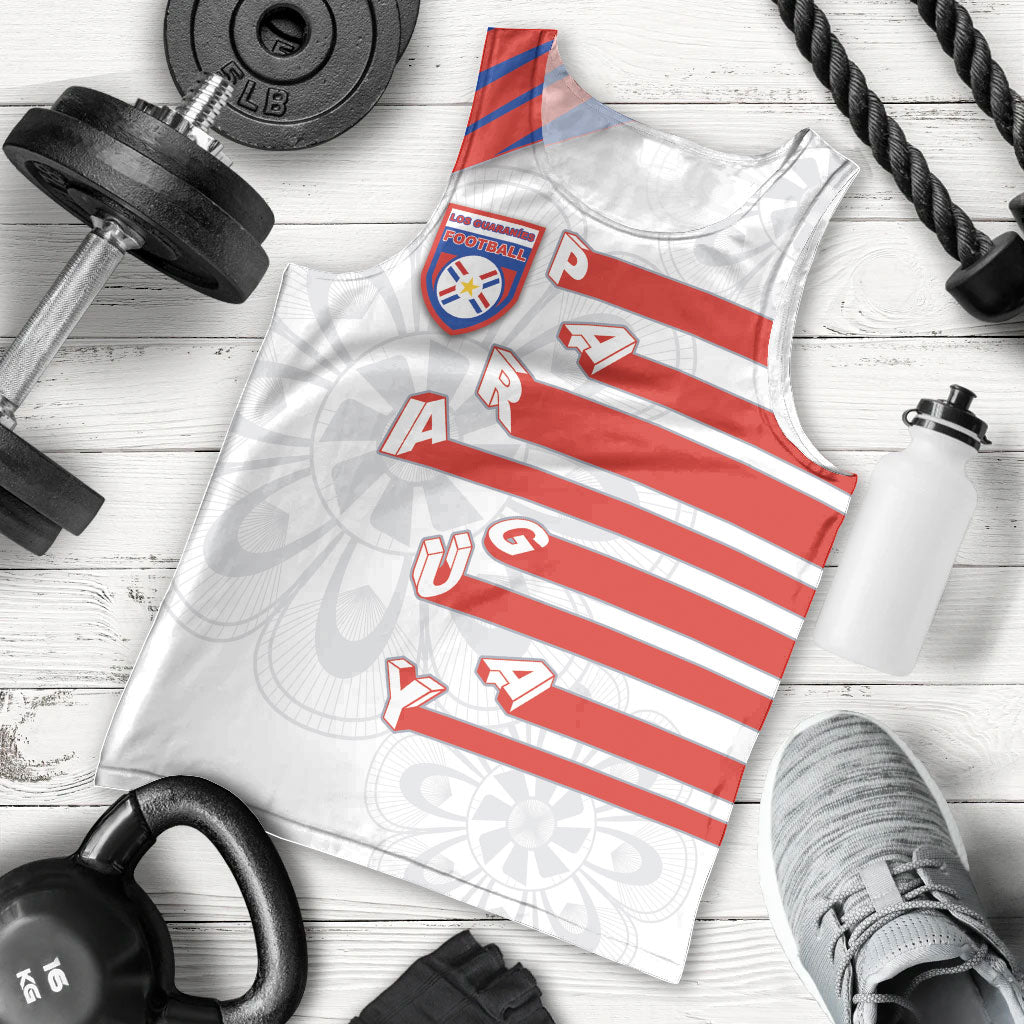 Custom Paraguay Football Men Tank Top Stripes Typography With Nanduti Flower Patterns