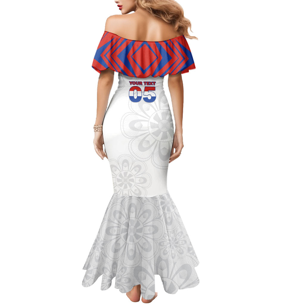 Custom Paraguay Football Mermaid Dress Stripes Typography With Nanduti Flower Patterns