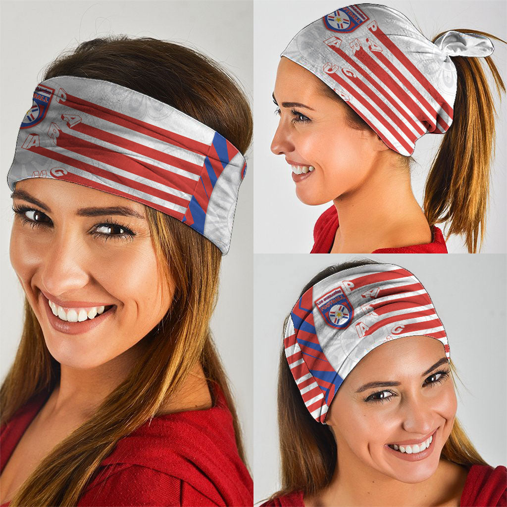 Paraguay Football Neck Gaiter Stripes Typography With Nanduti Flower Patterns